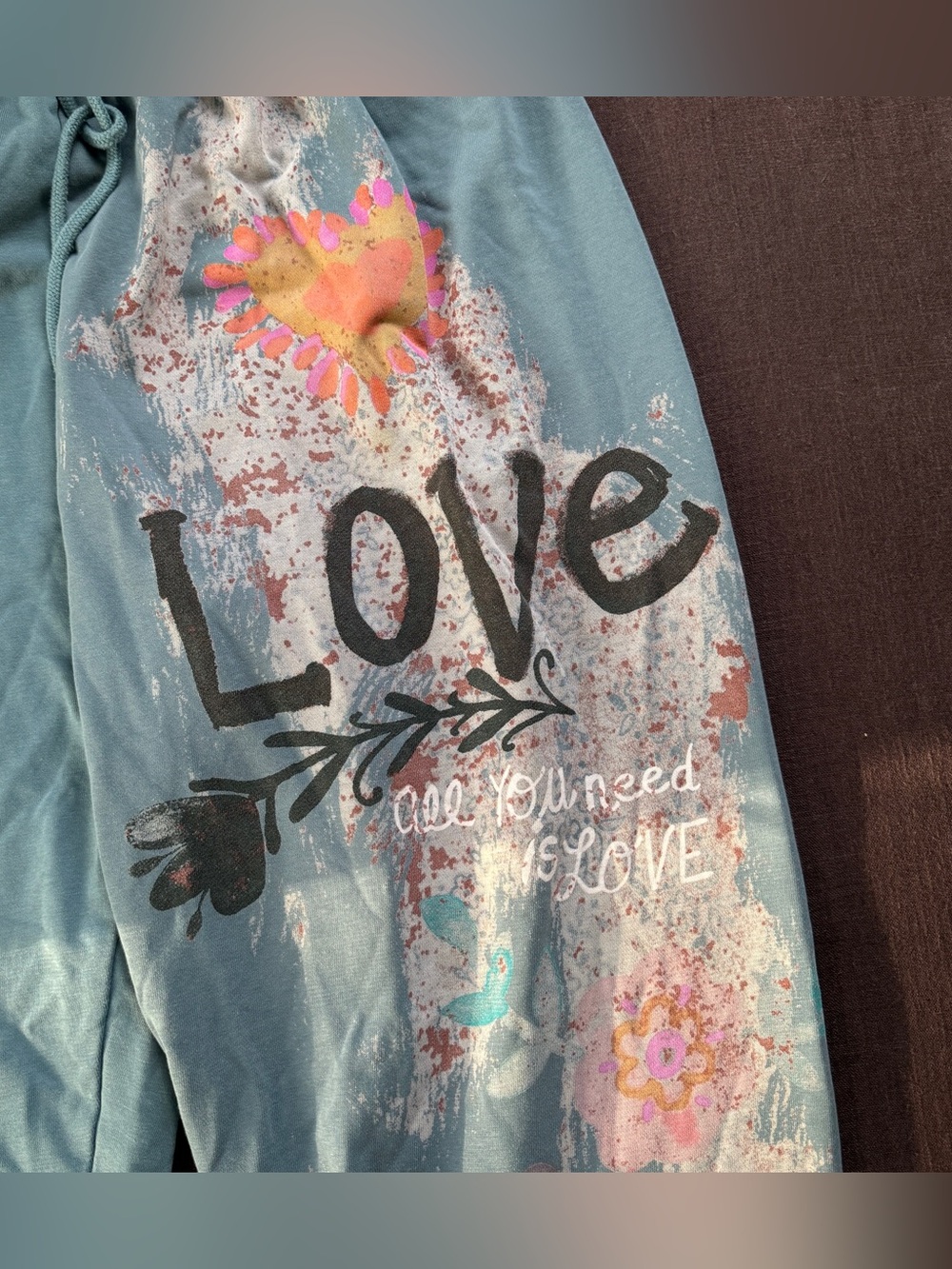 Natural Life LOVE Floral Graphic Jogger Sweatpants XL Blue - Picture 2 of 7